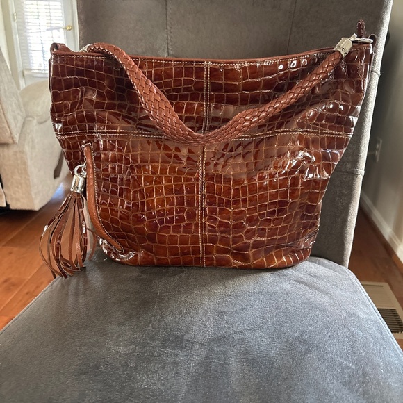 Brighton Cher Muse XLG  Brown Patent Croc Print Shoulder Handbag - Picture 1 of 8